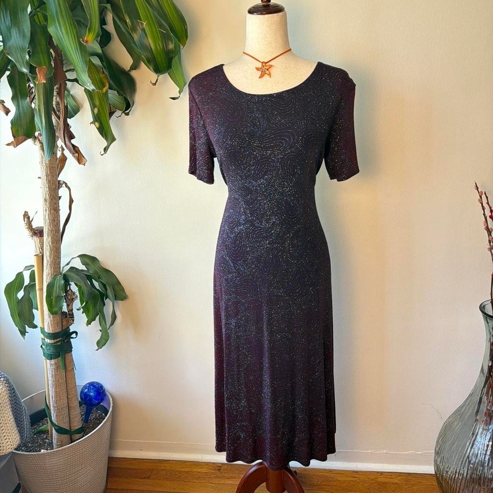 Jump Kidz 90s Whimsygoth Purple Sparkly Babydoll Midi Shift Dress Large